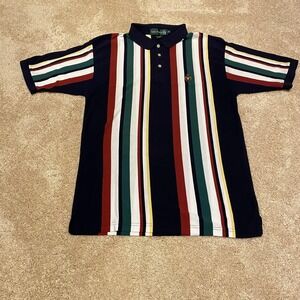 Vintage Knights of Round Table Polo Shirt Mens XL Multicolor Stripe Crest 90s